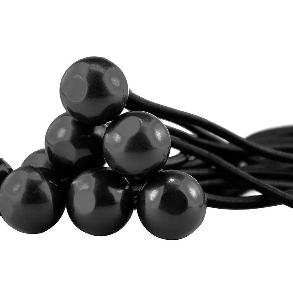 (100) 6" Heavy Duty Black Ball Bungee Cord Tarp Tie Down Strap Bungi Canopy Tent