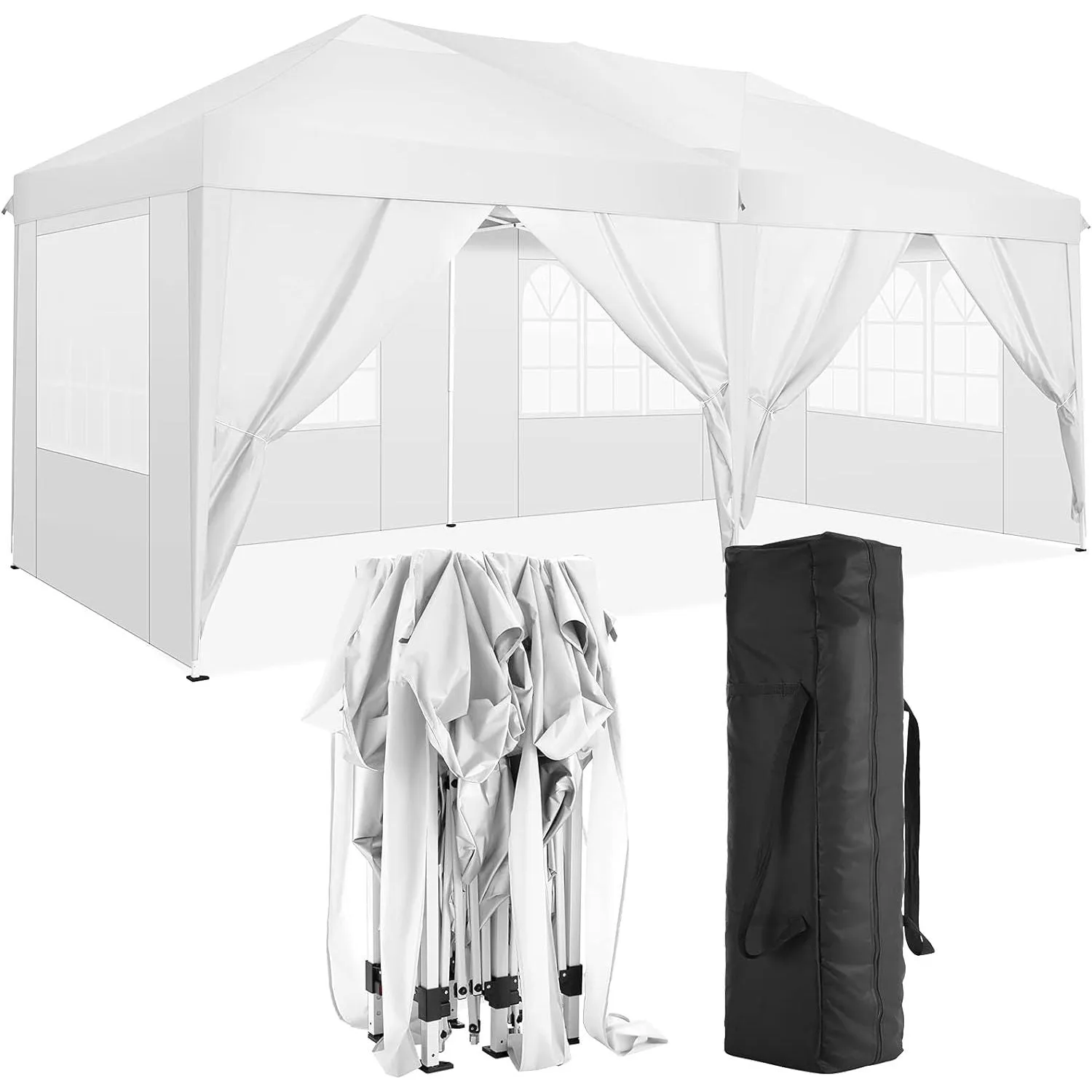 10'X20' Folding Canopy With 6 Removable Sidewalls Outdoor Event Shelter UPF 50  Gazebo Portable Tents For Parties Beach Camping Wedding Ez Pop Up Canopy by Couch.com