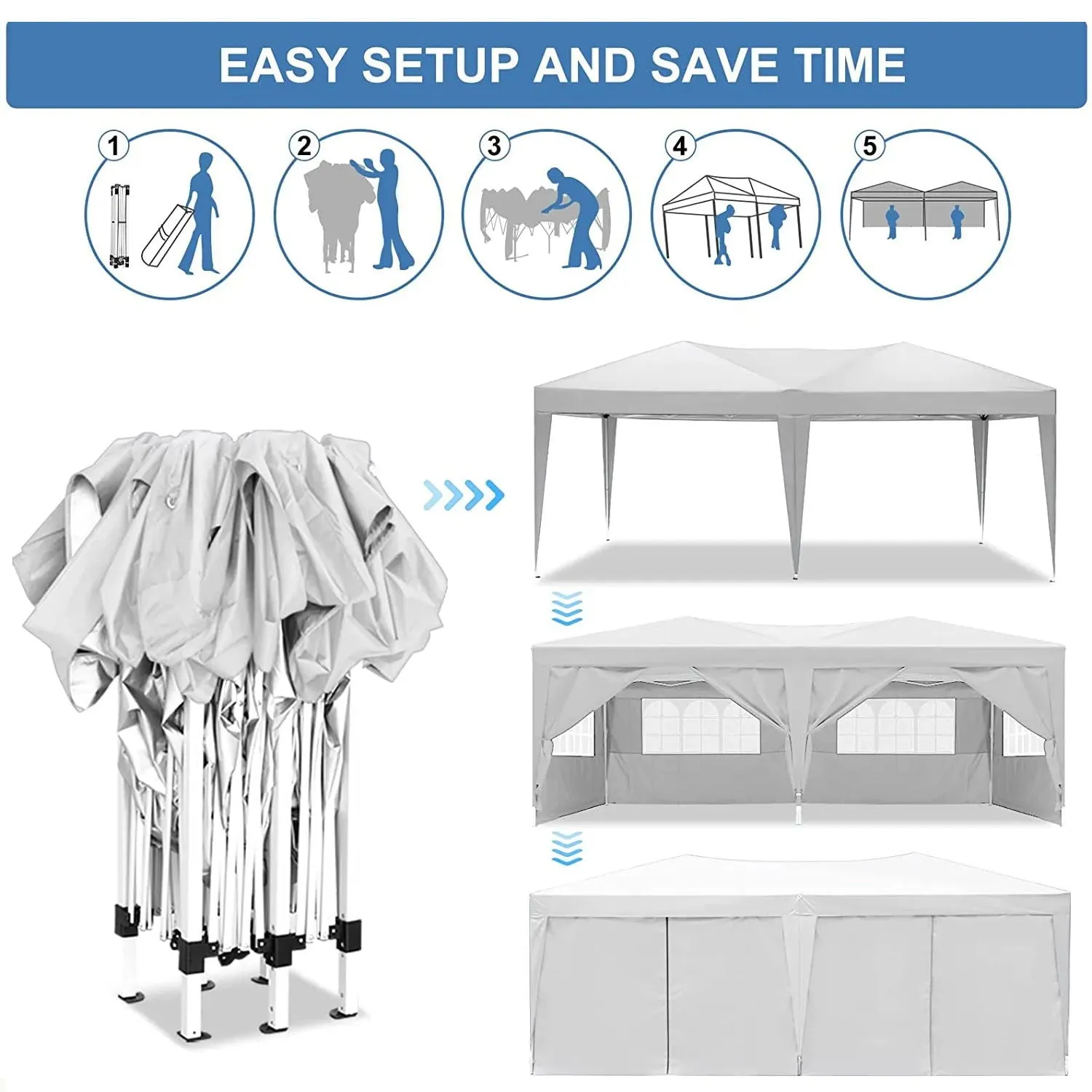 10'X20' Folding Canopy With 6 Removable Sidewalls Outdoor Event Shelter UPF 50  Gazebo Portable Tents For Parties Beach Camping Wedding Ez Pop Up Canopy by Couch.com