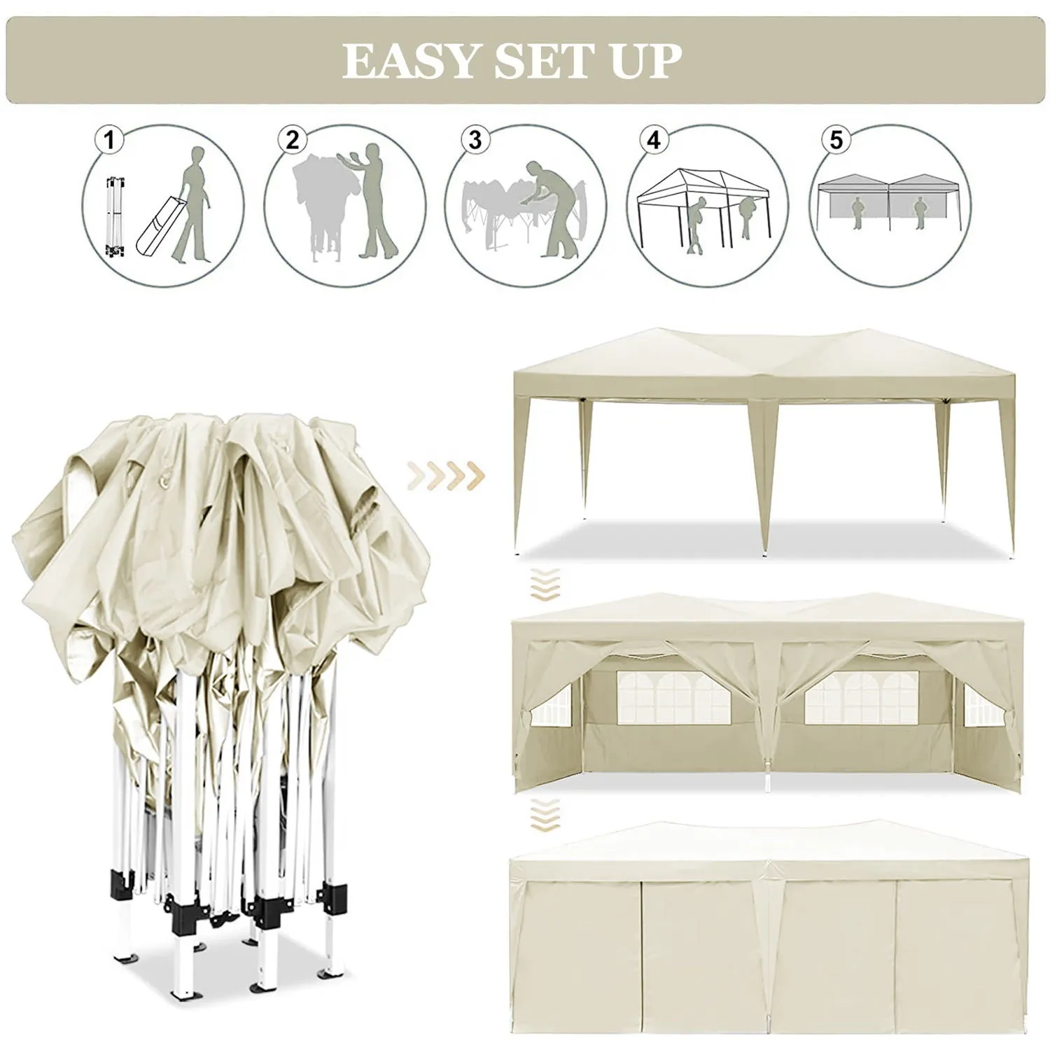 10'X20' Folding Canopy With 6 Removable Sidewalls Outdoor Event Shelter UPF 50  Gazebo Portable Tents For Parties Beach Camping Wedding Ez Pop Up Canopy by Couch.com