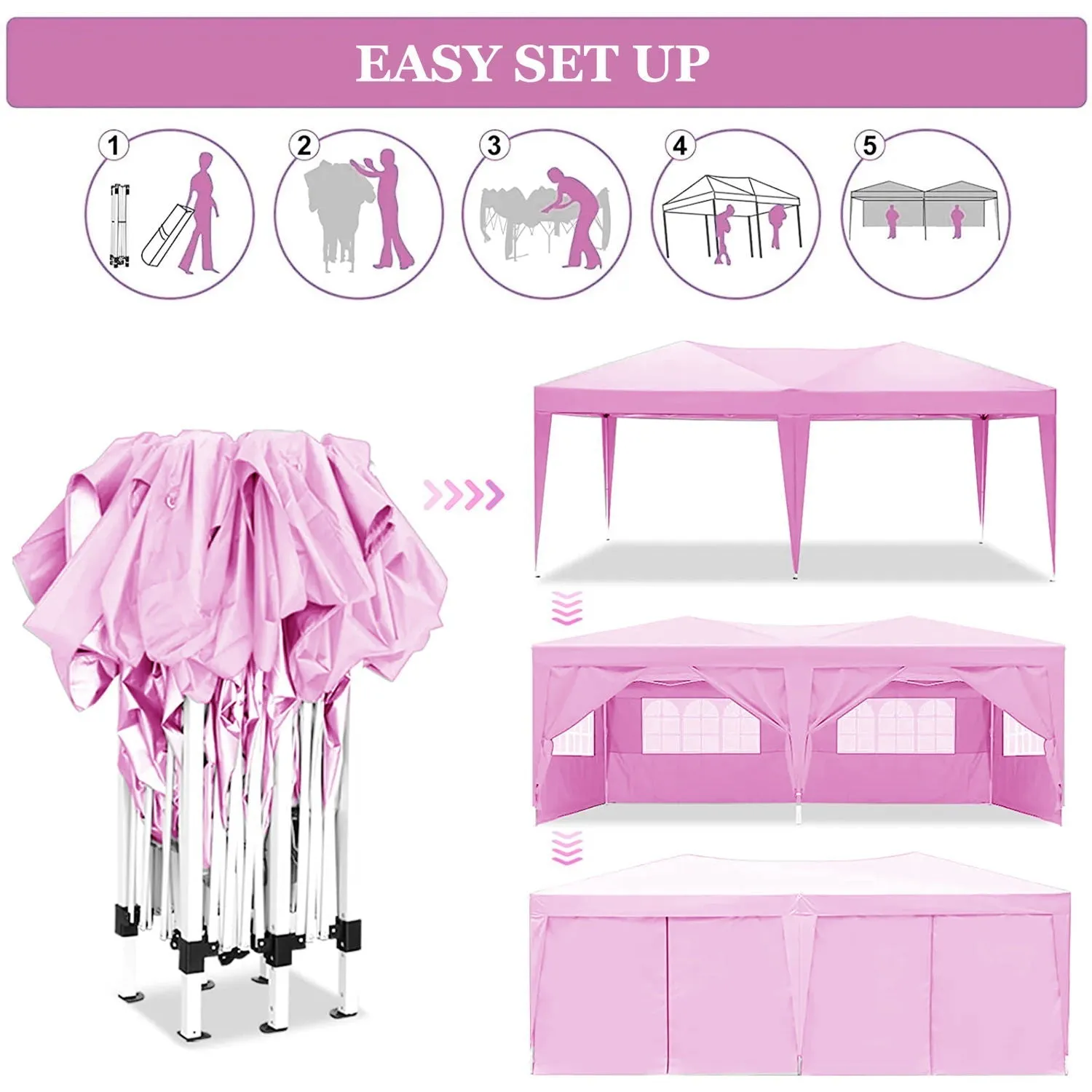 10'X20' Folding Canopy With 6 Removable Sidewalls Outdoor Event Shelter UPF 50  Gazebo Portable Tents For Parties Beach Camping Wedding Ez Pop Up Canopy by Couch.com