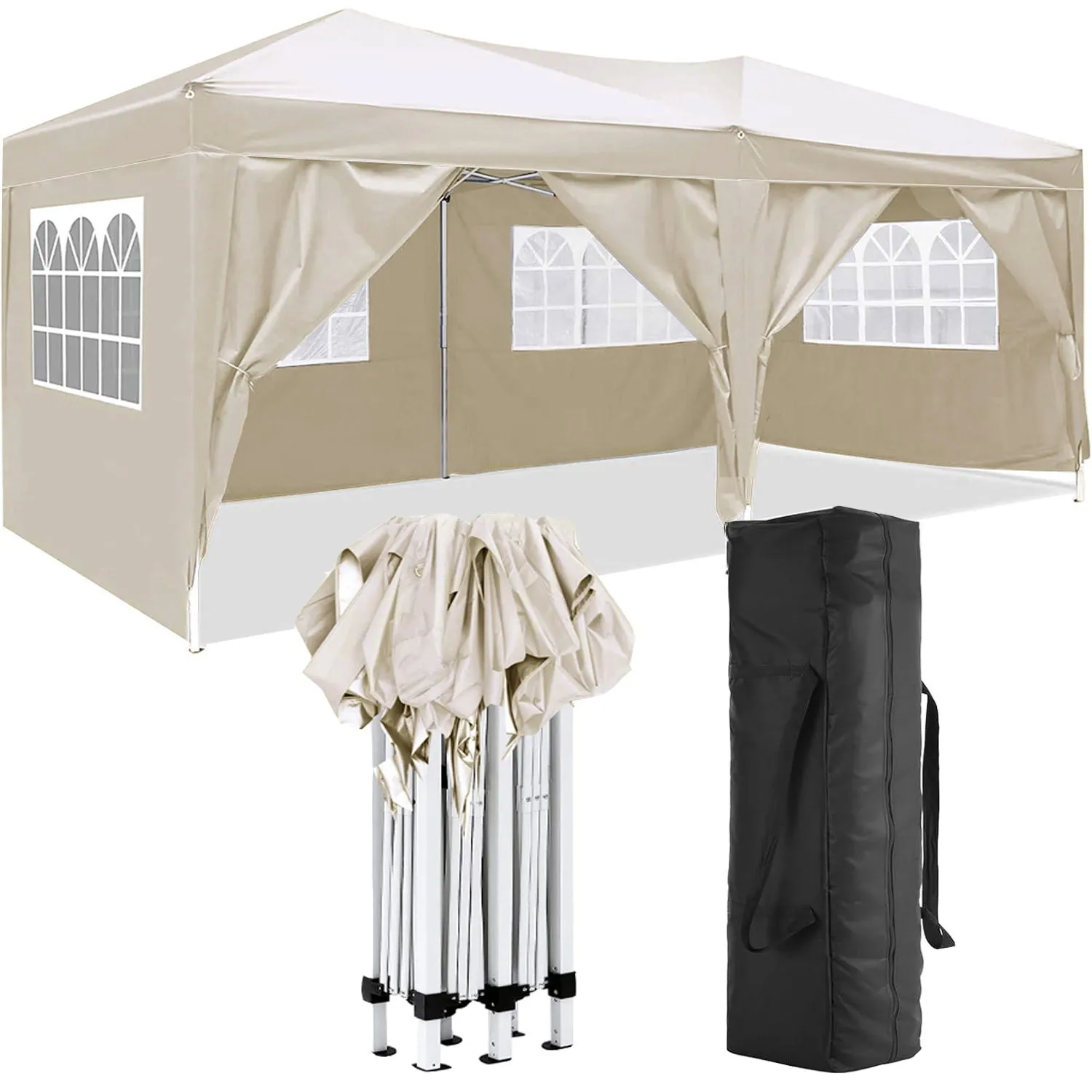 10'X20' Folding Canopy With 6 Removable Sidewalls Outdoor Event Shelter UPF 50  Gazebo Portable Tents For Parties Beach Camping Wedding Ez Pop Up Canopy by Couch.com