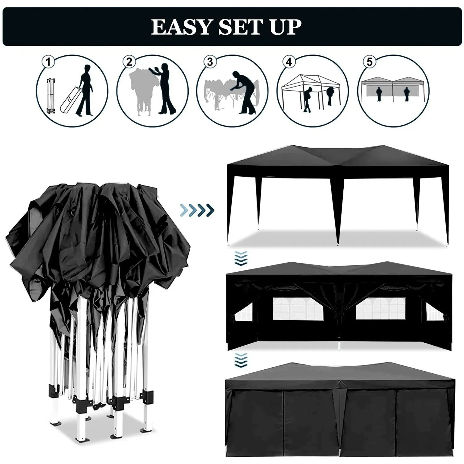 10'X20' Folding Canopy With 6 Removable Sidewalls Outdoor Event Shelter UPF 50  Gazebo Portable Tents For Parties Beach Camping Wedding Ez Pop Up Canopy by Couch.com