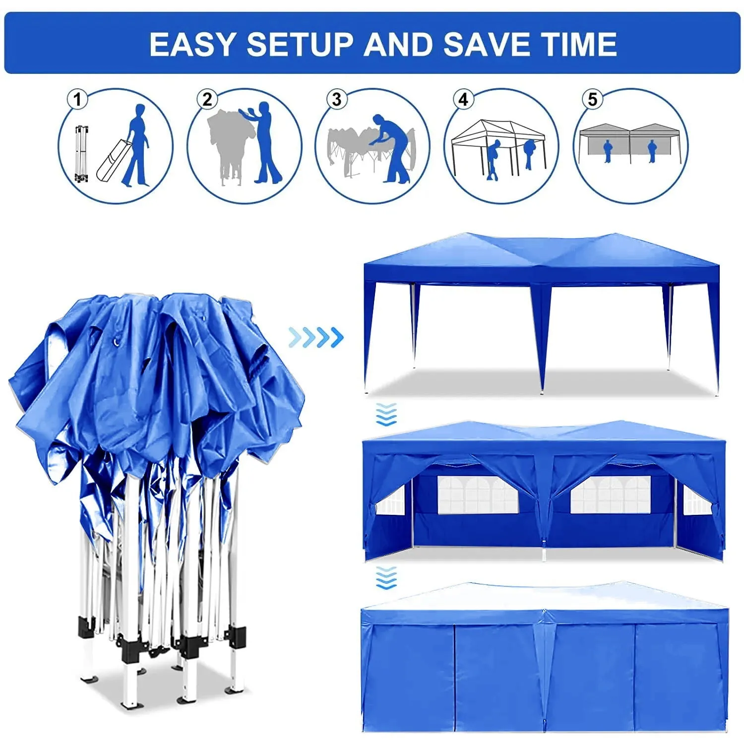 10'X20' Folding Canopy With 6 Removable Sidewalls Outdoor Event Shelter UPF 50  Gazebo Portable Tents For Parties Beach Camping Wedding Ez Pop Up Canopy by Couch.com