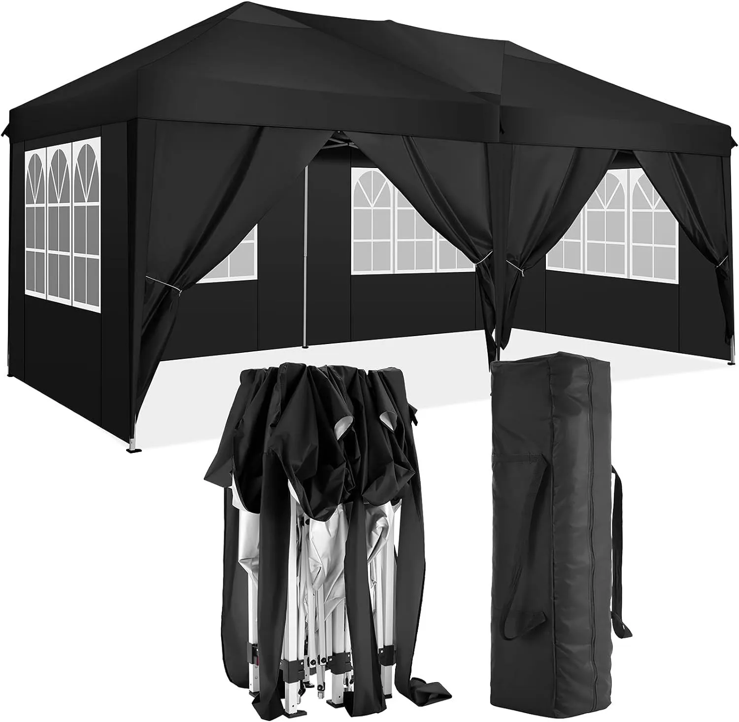 10'X20' Folding Canopy With 6 Removable Sidewalls Outdoor Event Shelter UPF 50  Gazebo Portable Tents For Parties Beach Camping Wedding Ez Pop Up Canopy by Couch.com