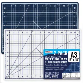 12" x 18" White/Blue Professional Self Healing 5-6 Layer Double Sided Durable Non-Slip Cutting Mat - Pack of 2