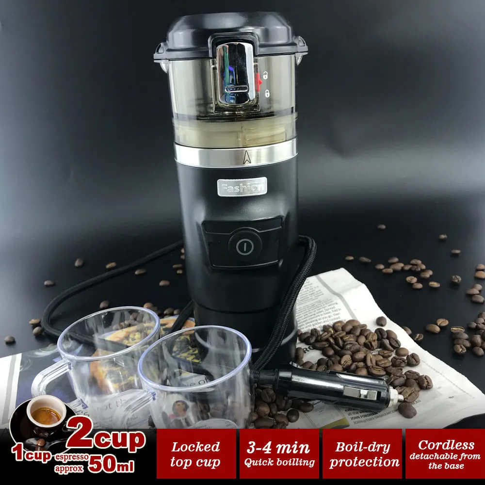 12V Car Espresso Moka Coffee Maker Set | Espresso in Car | 2 Cups Included