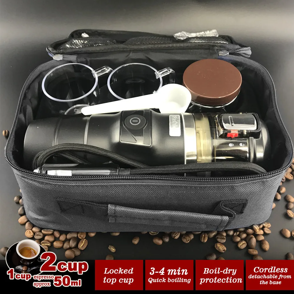 12V Car Espresso Moka Coffee Maker Set | Espresso in Car | 2 Cups Included