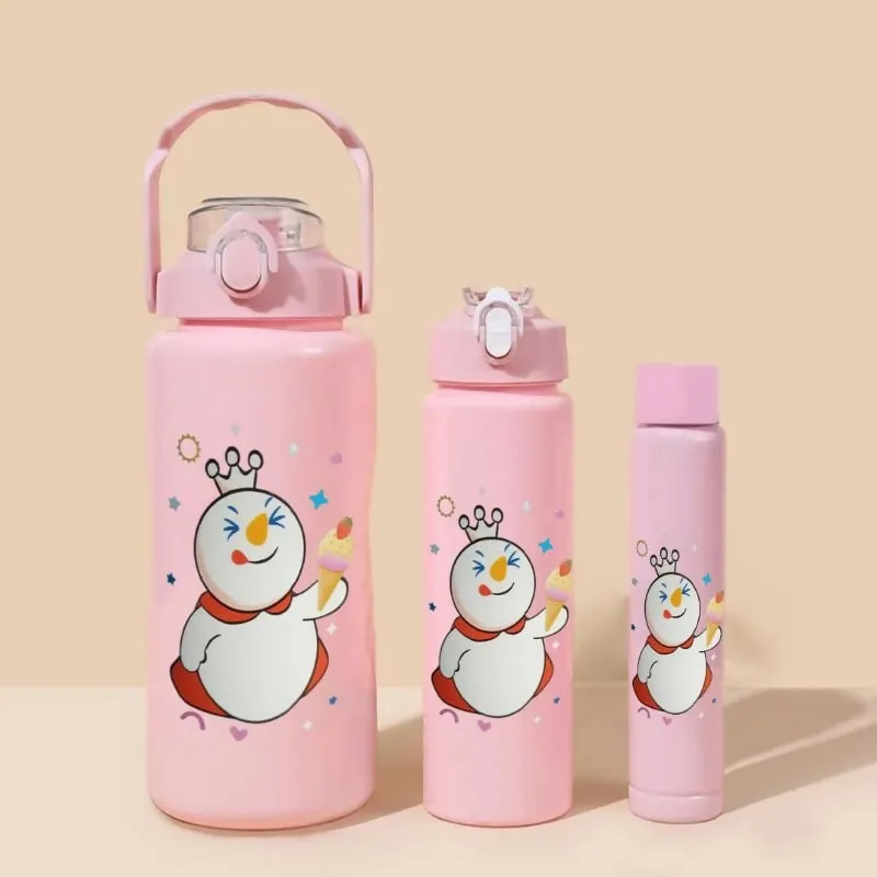 3PCS Water Bottle with Two Straws5597-15121(Pink)