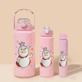 3PCS Water Bottle with Two Straws5597-15121(Pink)