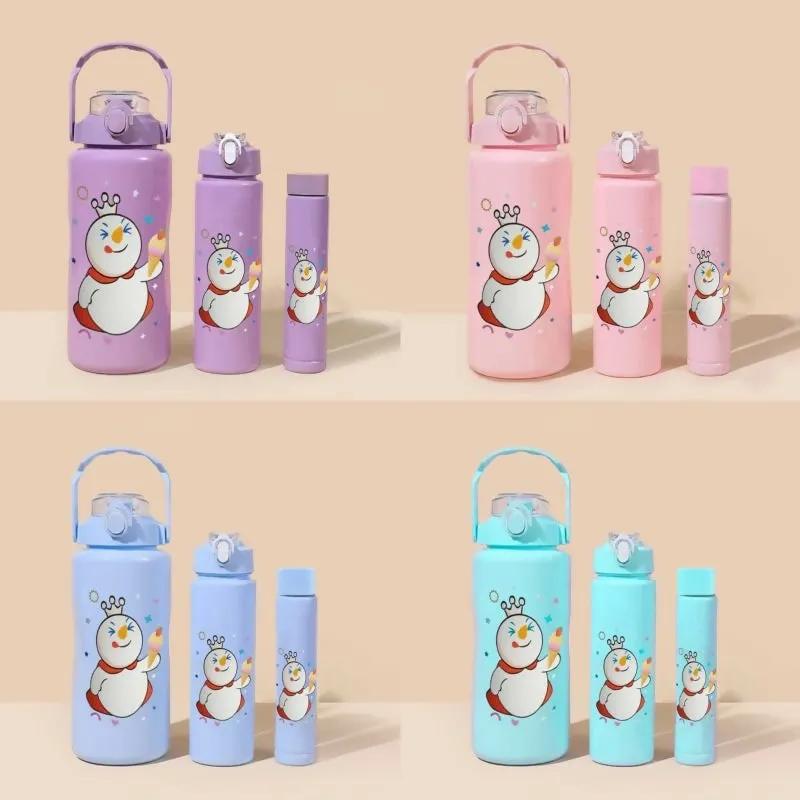 3PCS Water Bottle with Two Straws5597-15121(Pink)