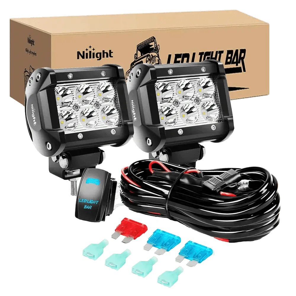 4 Inch 18W Double Row Spot LED Pods (Pair) | 12FT Wire 5Pin Switch