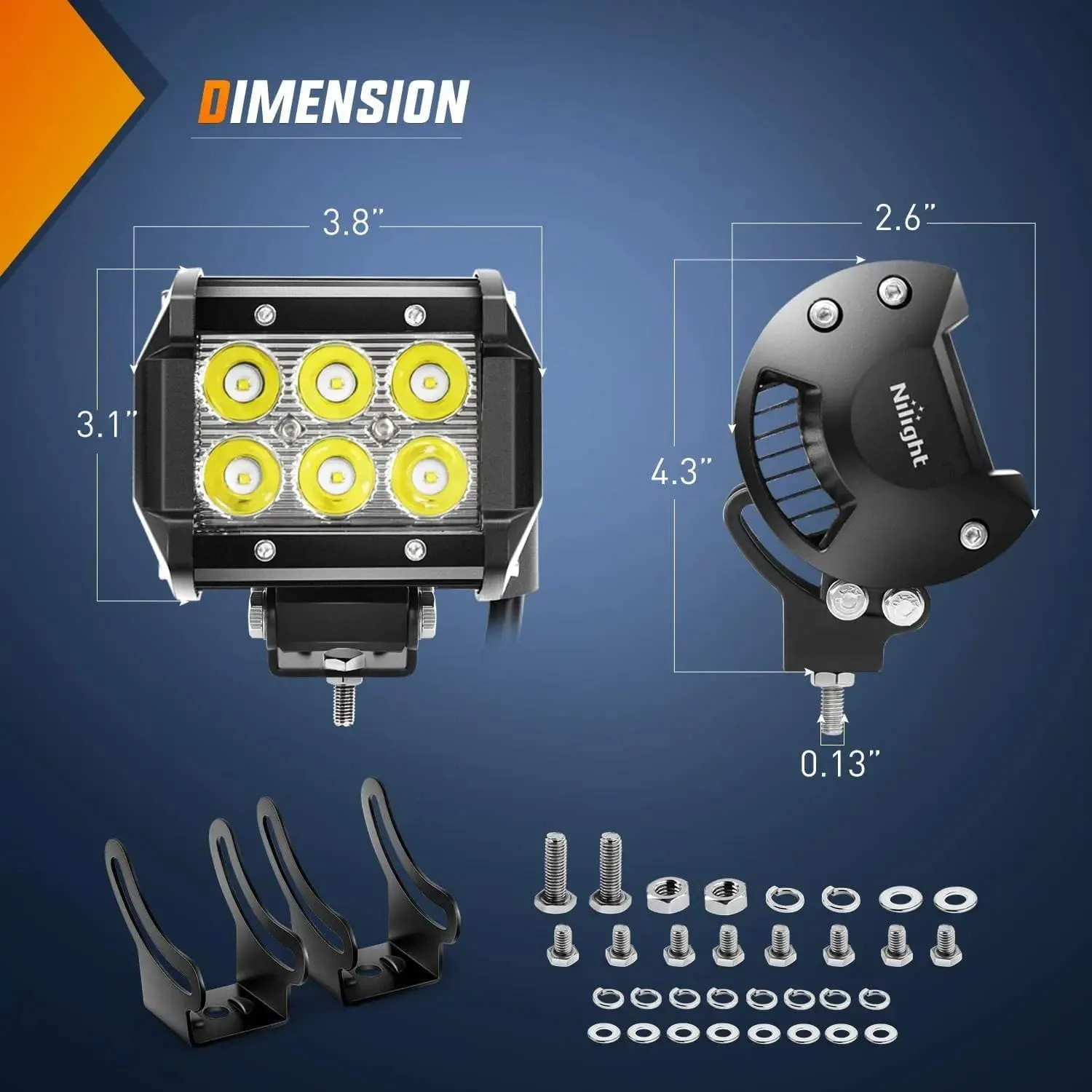 4 Inch 18W Double Row Spot LED Pods (Pair) | 12FT Wire 5Pin Switch