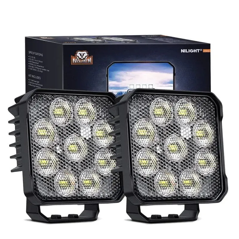 4 Inch 27W 3370LM Square Flood Built-in EMC LED Work Lights (Pair)