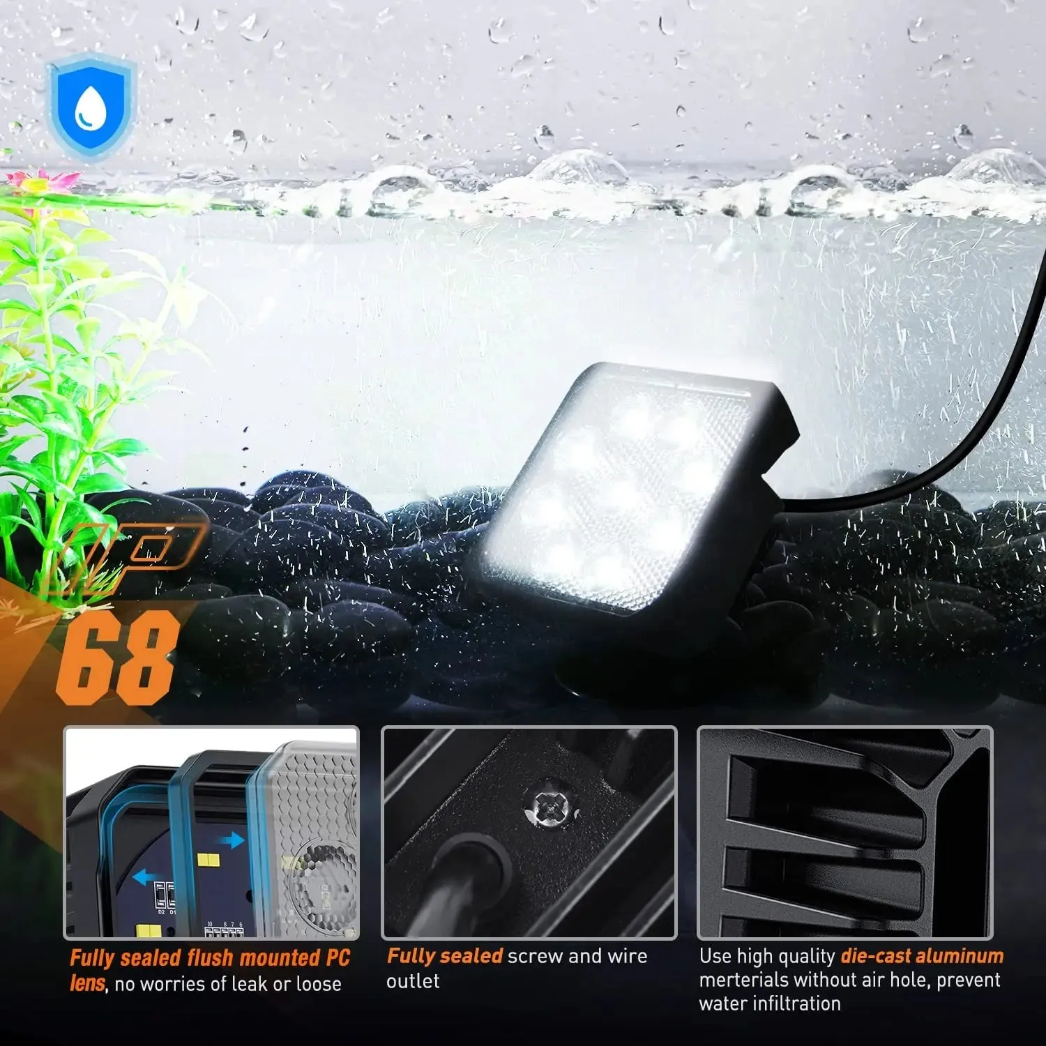 4 Inch 27W 3370LM Square Flood Built-in EMC LED Work Lights (Pair)
