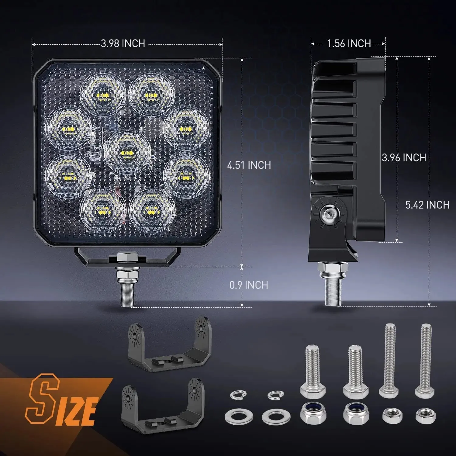 4 Inch 27W 3370LM Square Flood Built-in EMC LED Work Lights (Pair)