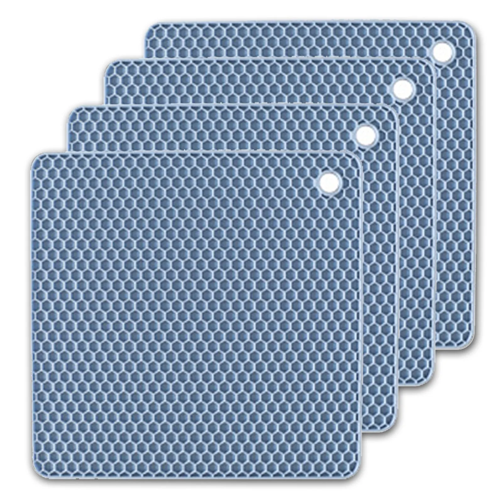 4-Pack Multi-Purpose Silicone Insulation Mat | Heat-Resistant Dishes Pads (Light Blue)