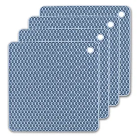 4-Pack Multi-Purpose Silicone Insulation Mat | Heat-Resistant Dishes Pads (Light Blue)