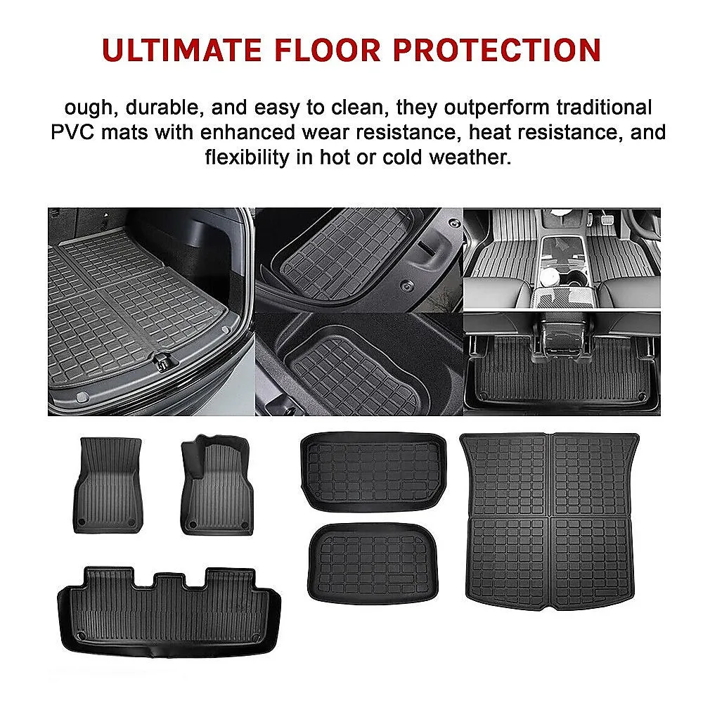 6 piece Tesla Model Y Floor Mats for Front and Rear | Trunk Front Passenger and Driver Side