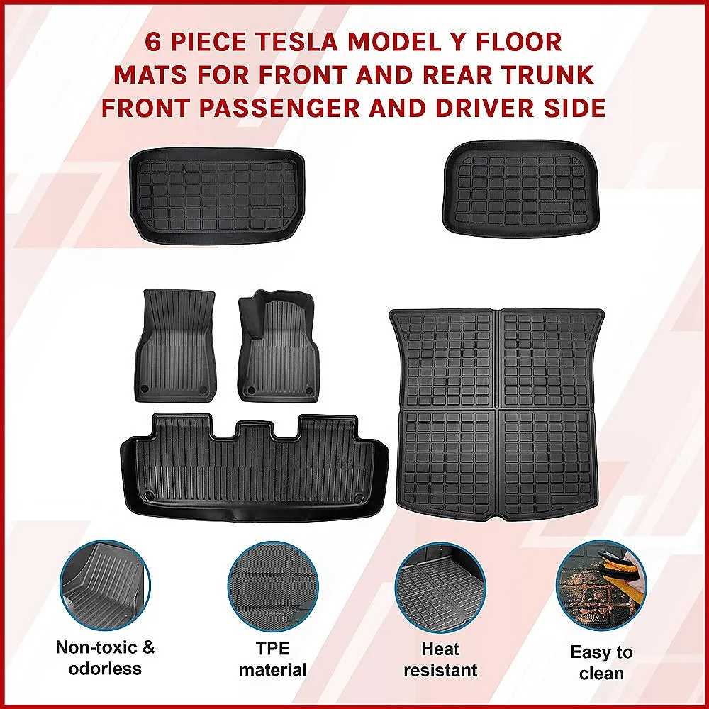 6 piece Tesla Model Y Floor Mats for Front and Rear | Trunk Front Passenger and Driver Side
