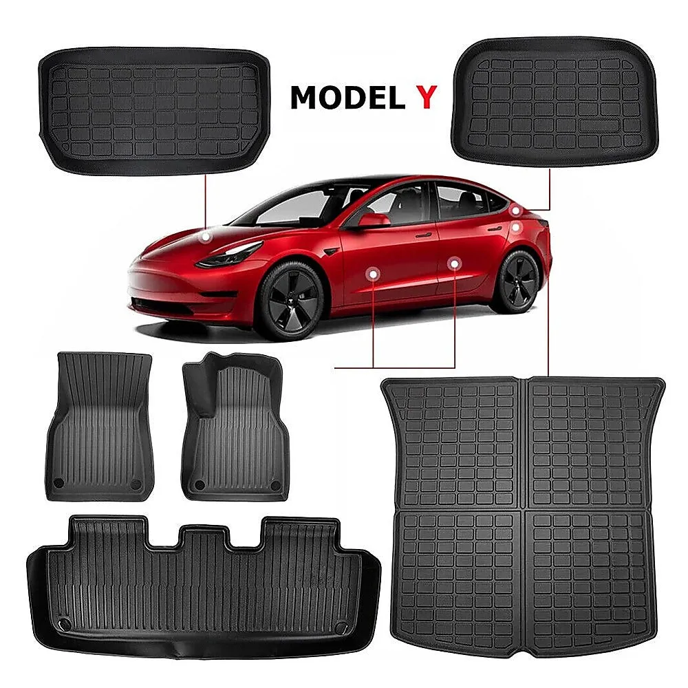 6 piece Tesla Model Y Floor Mats for Front and Rear | Trunk Front Passenger and Driver Side