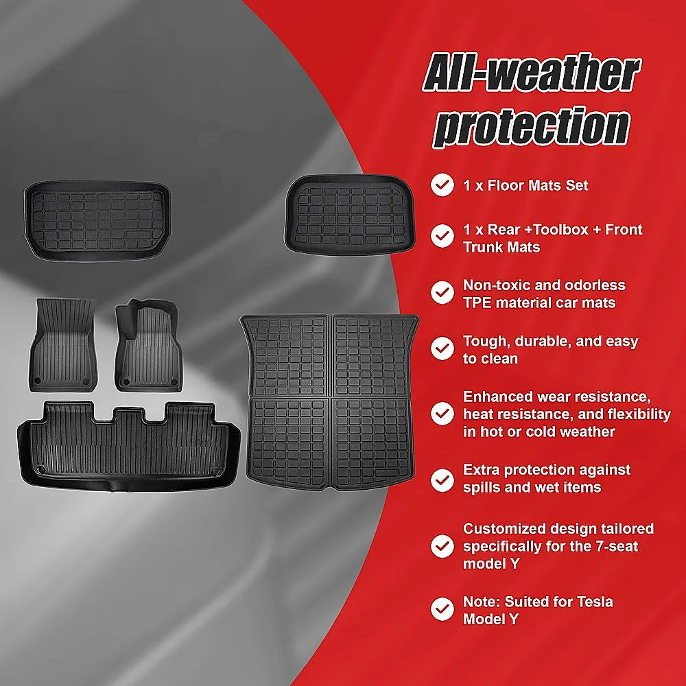 6 piece Tesla Model Y Floor Mats for Front and Rear | Trunk Front Passenger and Driver Side