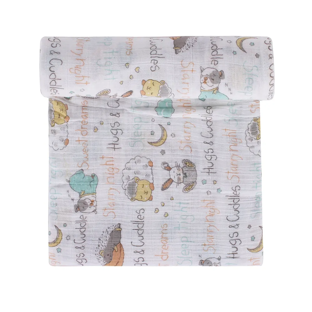 Abracadabra Cotton Muslin Swaddle for Newborns Pack of 3 (Sleepy Friends) - Pastel Multicolor