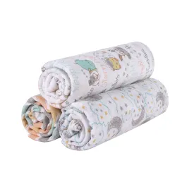 Abracadabra Cotton Muslin Swaddle for Newborns Pack of 3 (Sleepy Friends) - Pastel Multicolor