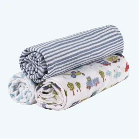 Abracadabra Cotton Muslin Swaddle For Newborns Pack of 3 (Transport) - Blue