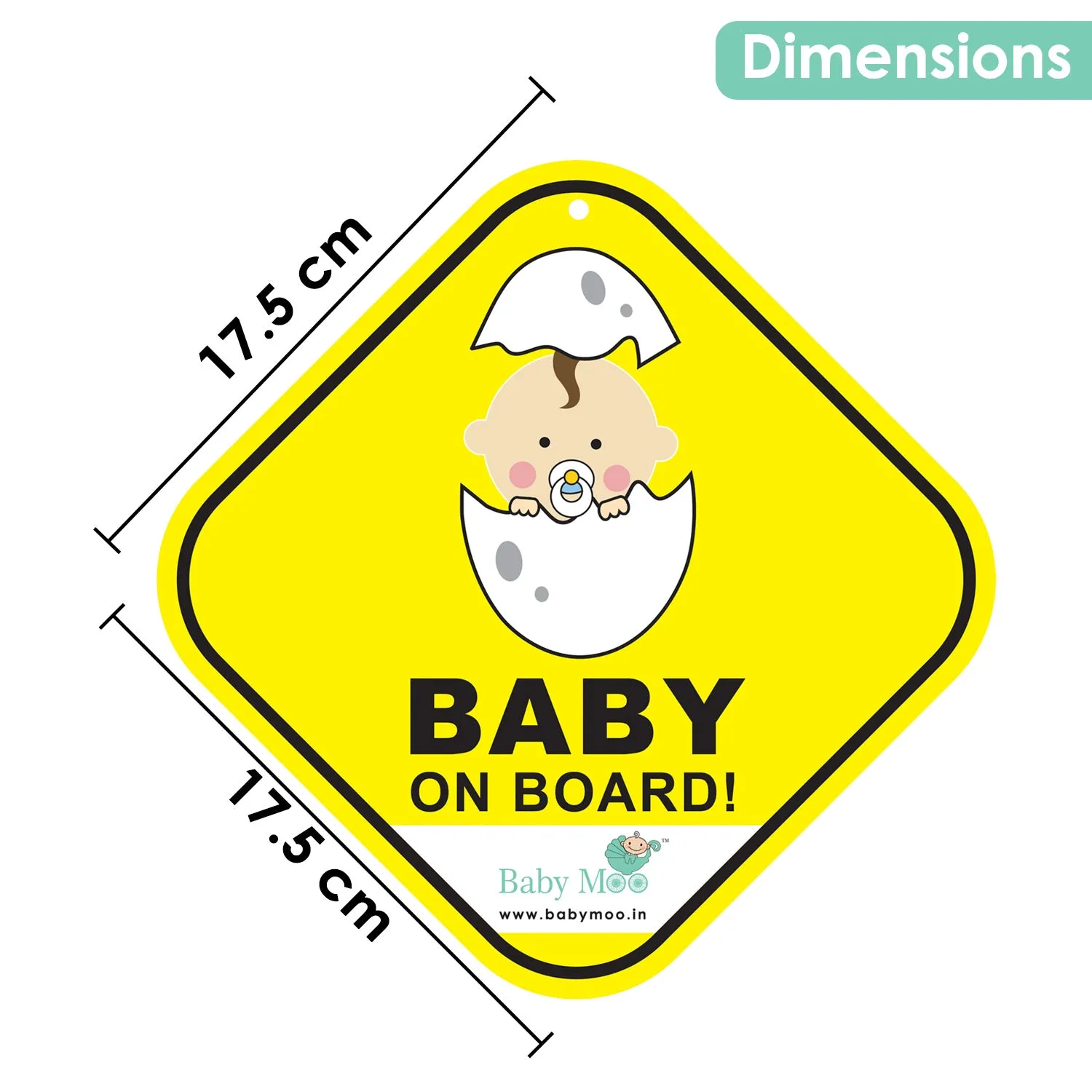 Baby Moo Newborn Car Safety Sign With Vacuum Suction Cup Clip - Yellow