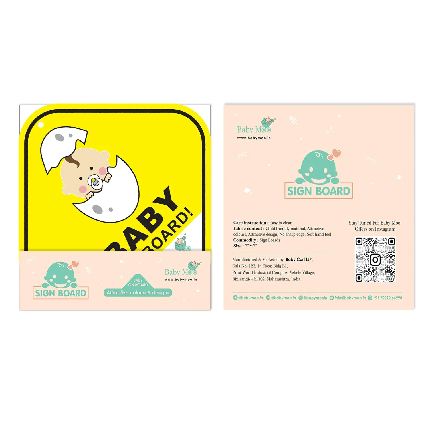 Baby Moo Newborn Car Safety Sign With Vacuum Suction Cup Clip - Yellow