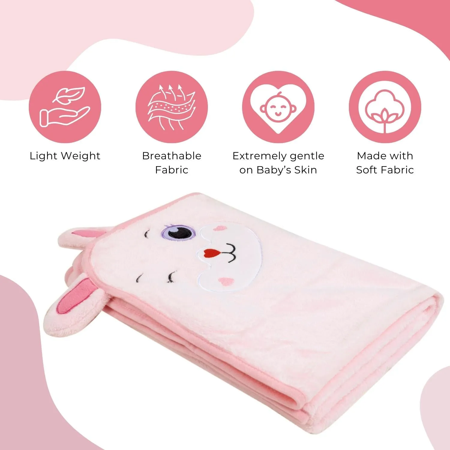 Baby Moo Rabbit Applique with 3D Ears Soft Blanket - Pink
