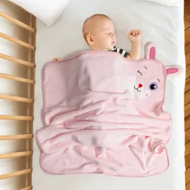 Baby Moo Rabbit Applique with 3D Ears Soft Blanket - Pink