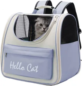 Breathable Pet Carrier Backpack, Stylish Candy Color PVC Oxford Fabric, Fits Cats and Dogs Under 15KG, Three-Sided Mesh Design, Ideal for Travel, Hiking, and Airline-Approved (Blue)