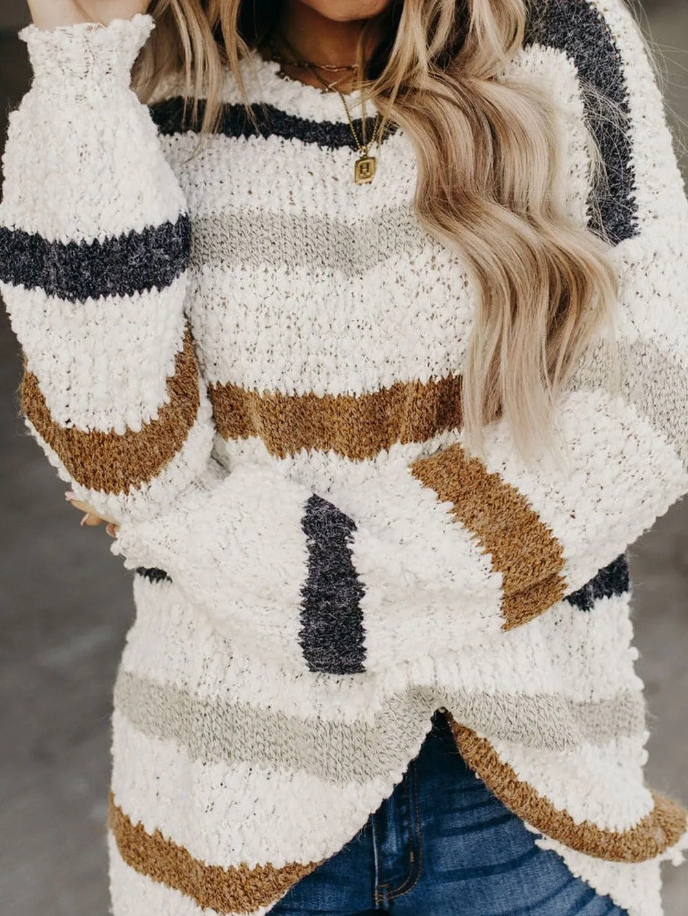 Casual Long Sleeve Striped Sweater
