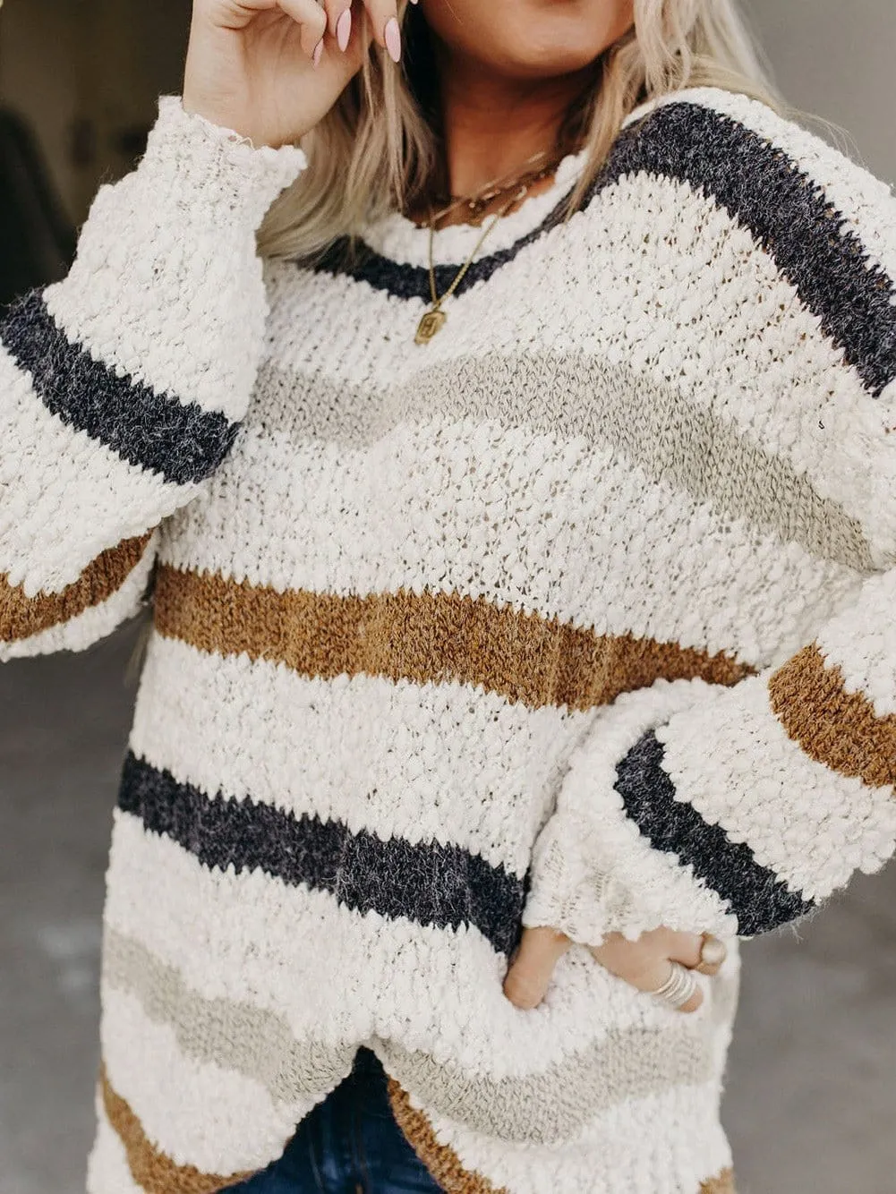 Casual Long Sleeve Striped Sweater
