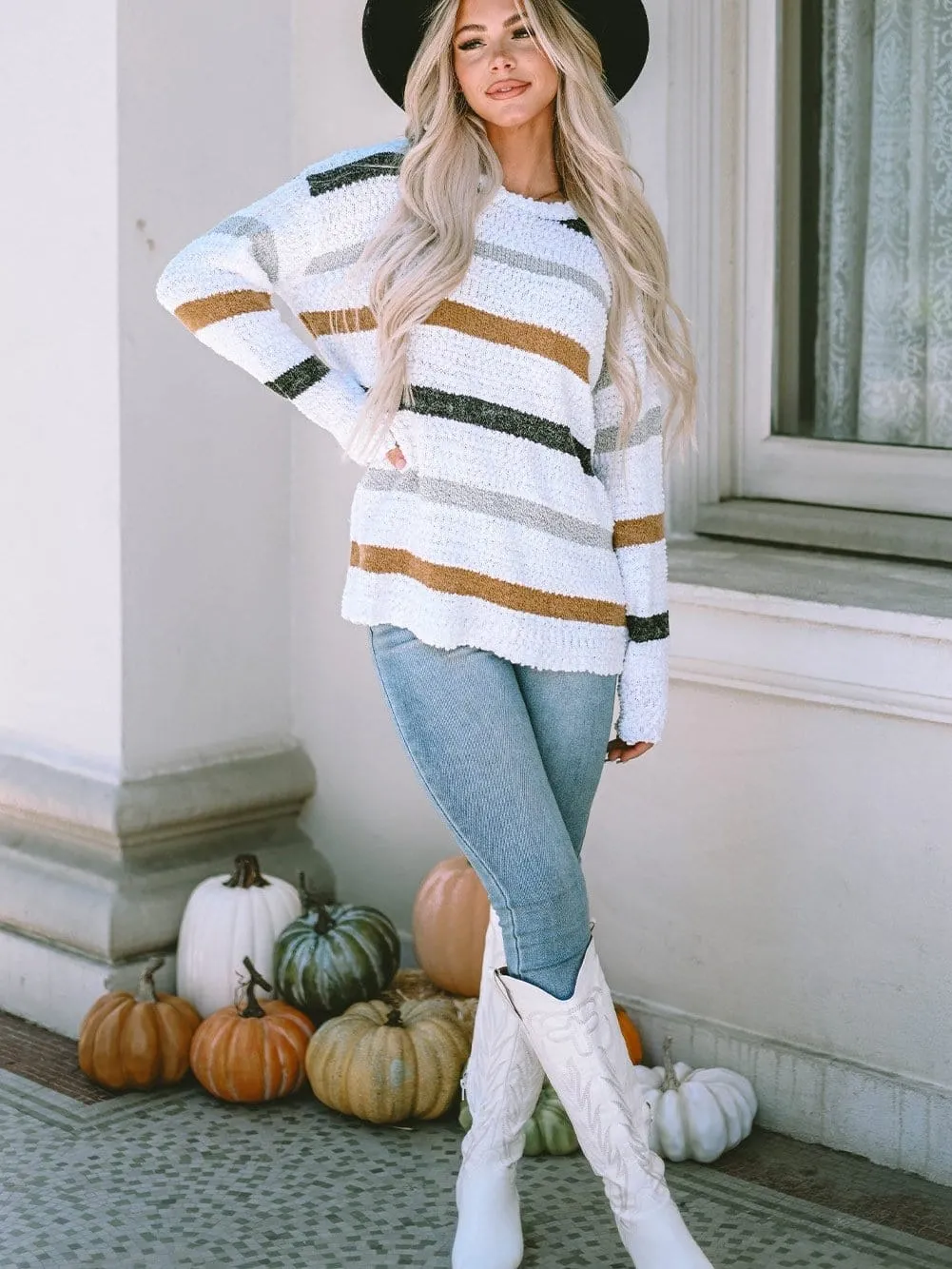 Casual Long Sleeve Striped Sweater