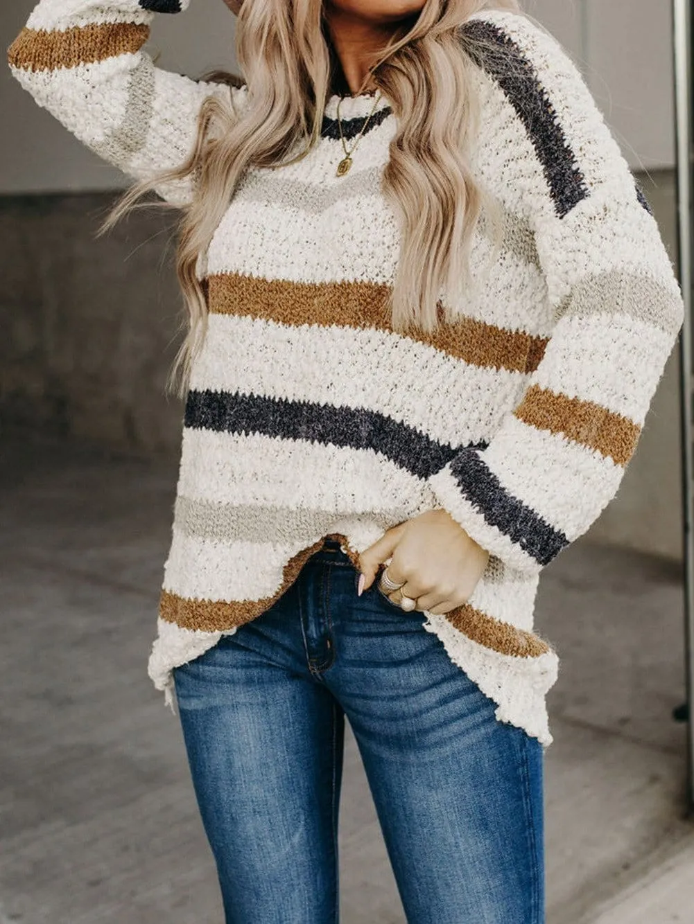 Casual Long Sleeve Striped Sweater