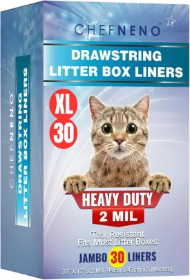 Cat Litter Box Liners Drawstring XL (30 Bags) 39" x 17" Super Jumbo Scratch Resistant Extra Heavy 2 Mil Disposable Litter Box Liner Cat Litter Tray Bags (30 Count)