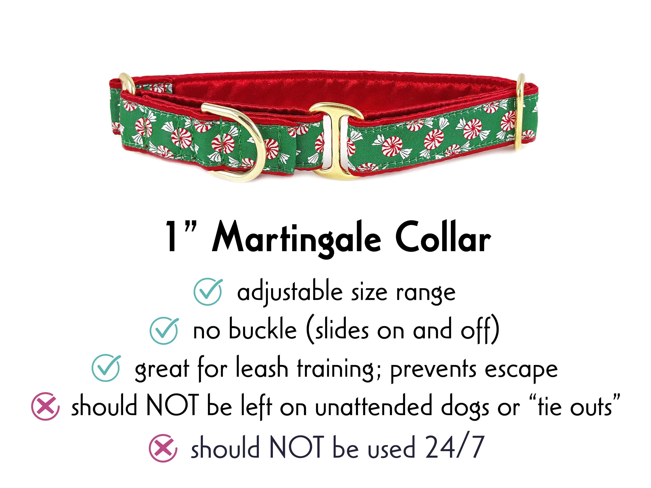 Christmas Peppermints - Martingale or Buckle Dog Collar - 1" Width