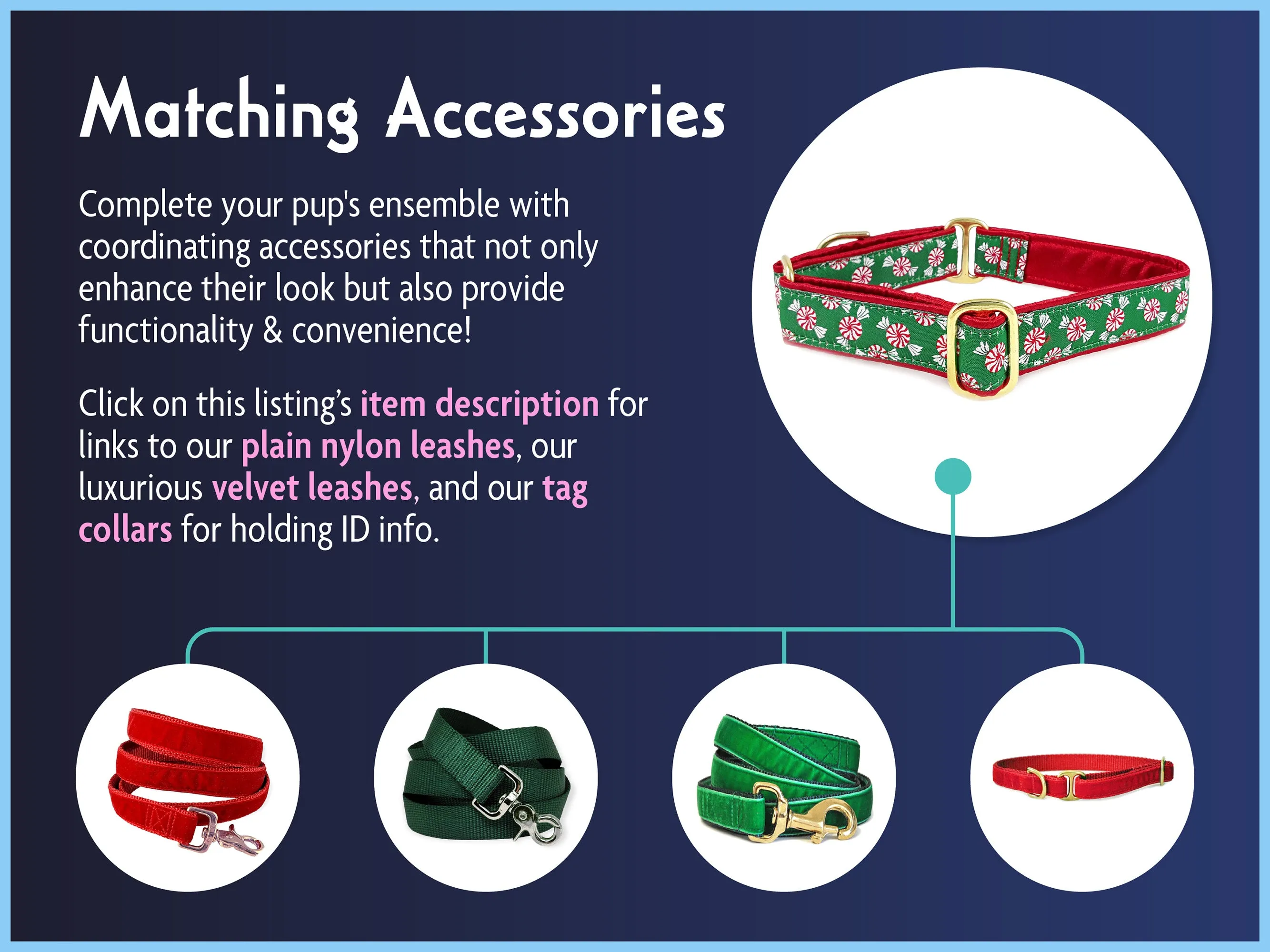 Christmas Peppermints - Martingale or Buckle Dog Collar - 1" Width