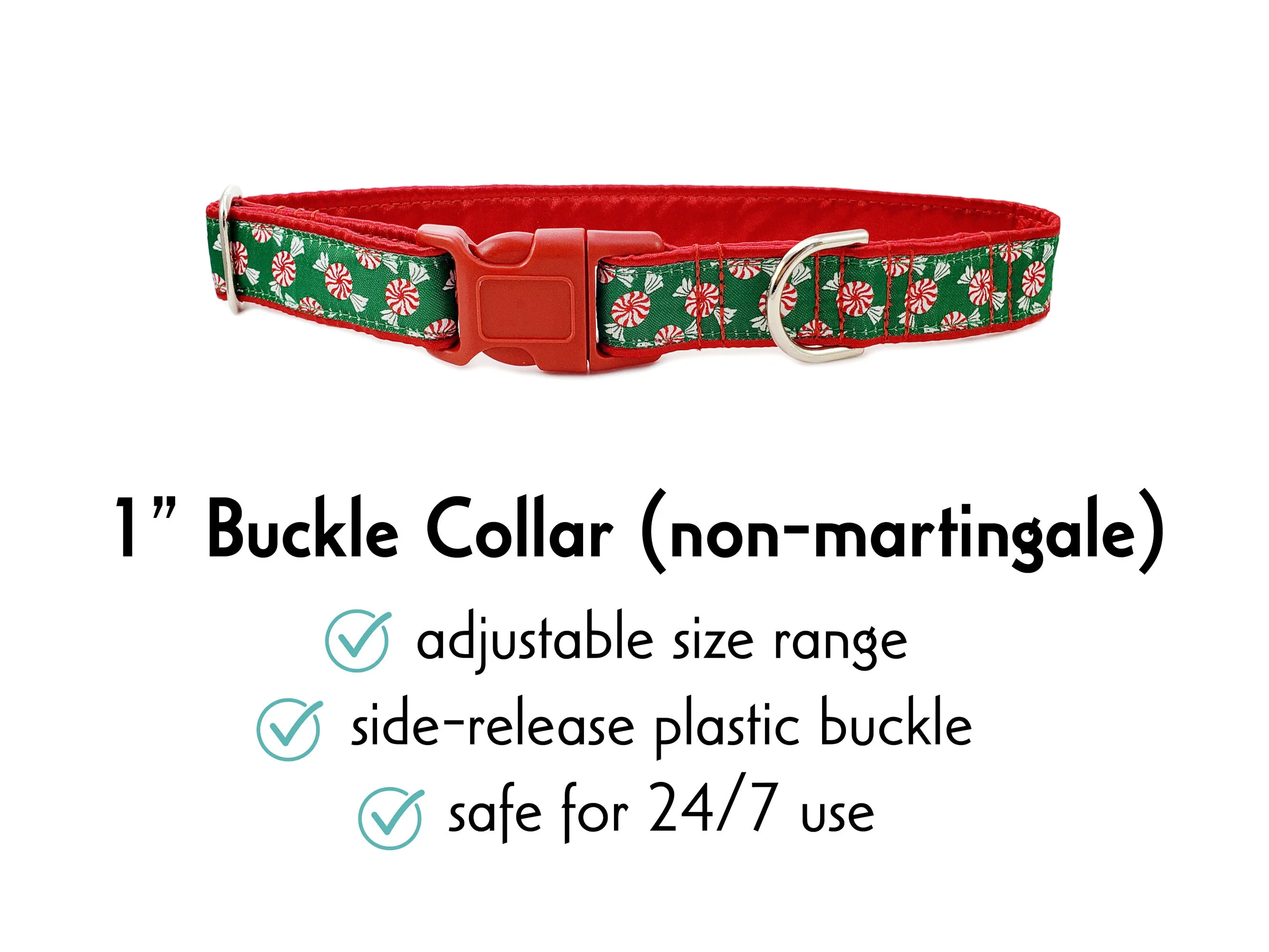 Christmas Peppermints - Martingale or Buckle Dog Collar - 1" Width