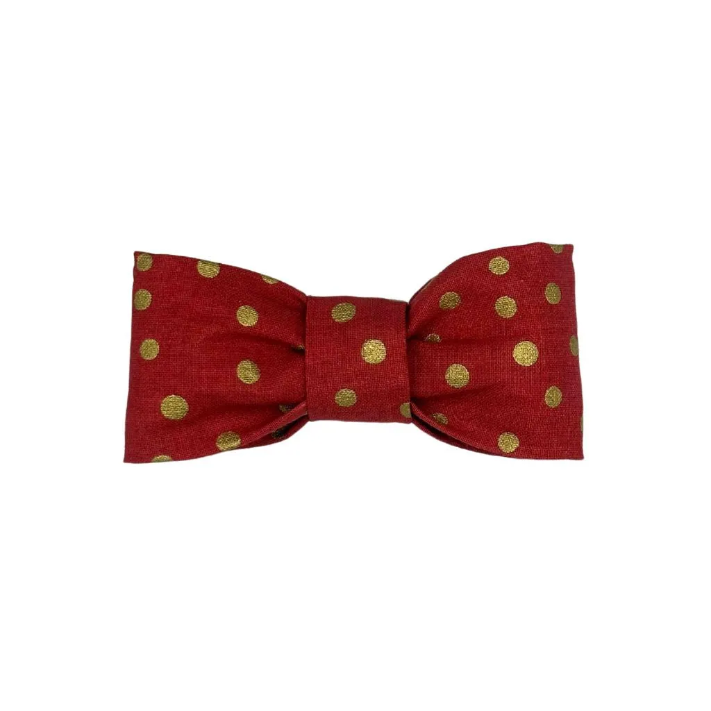 Dog Collar Bow: Red with Gold Polka Dots Dog Collar Bow