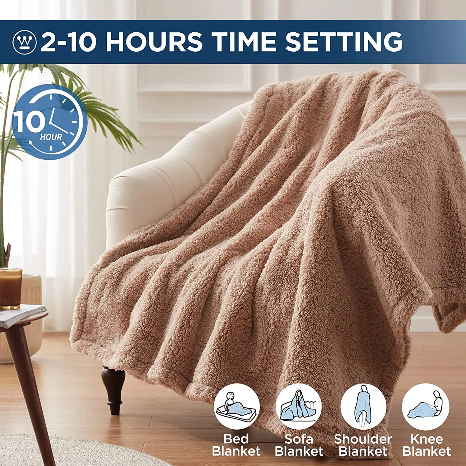 Electric Heated Throw Sherpa Camel