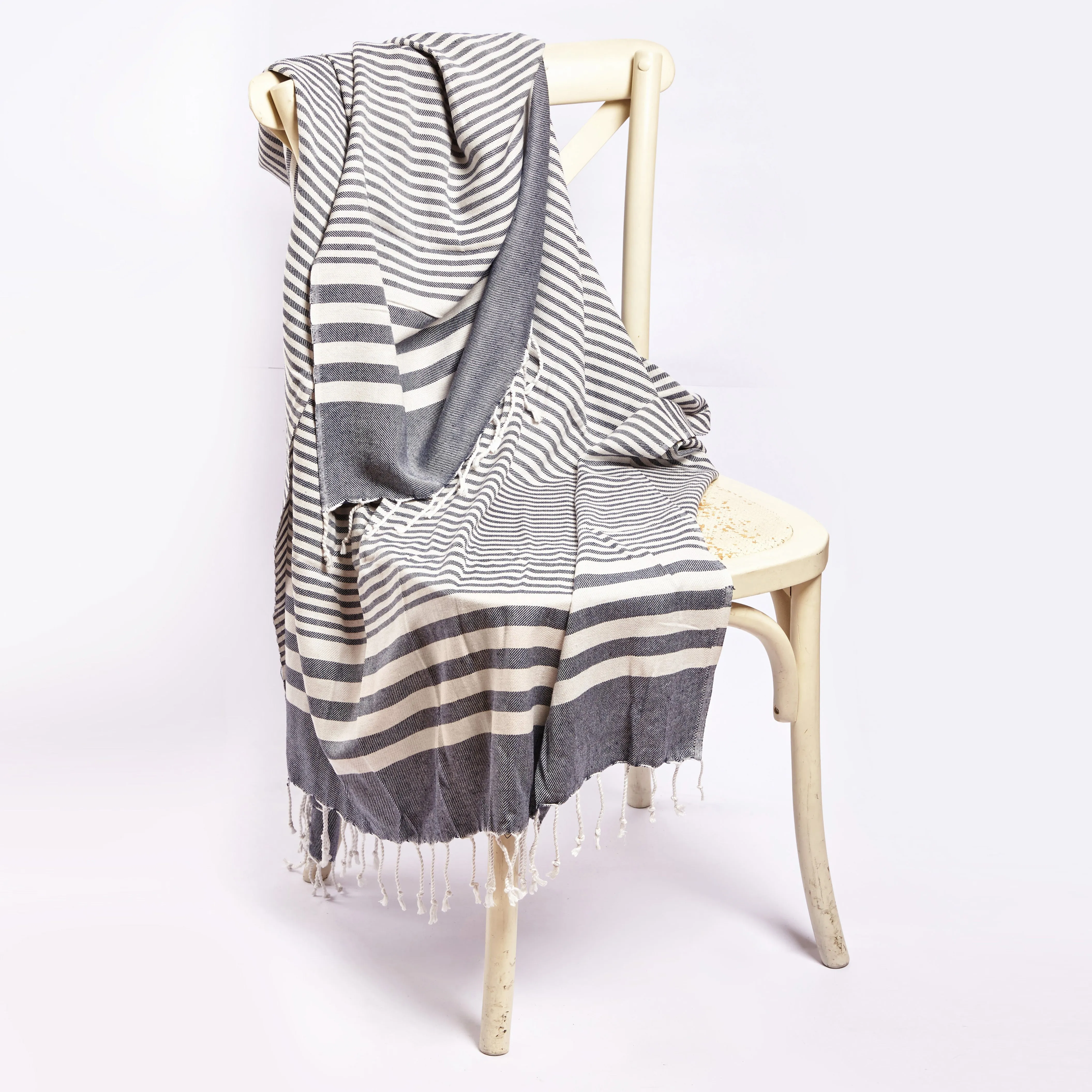 Fethiye Striped Blanket Throw - Blue by Hilana Upcycled Cotton