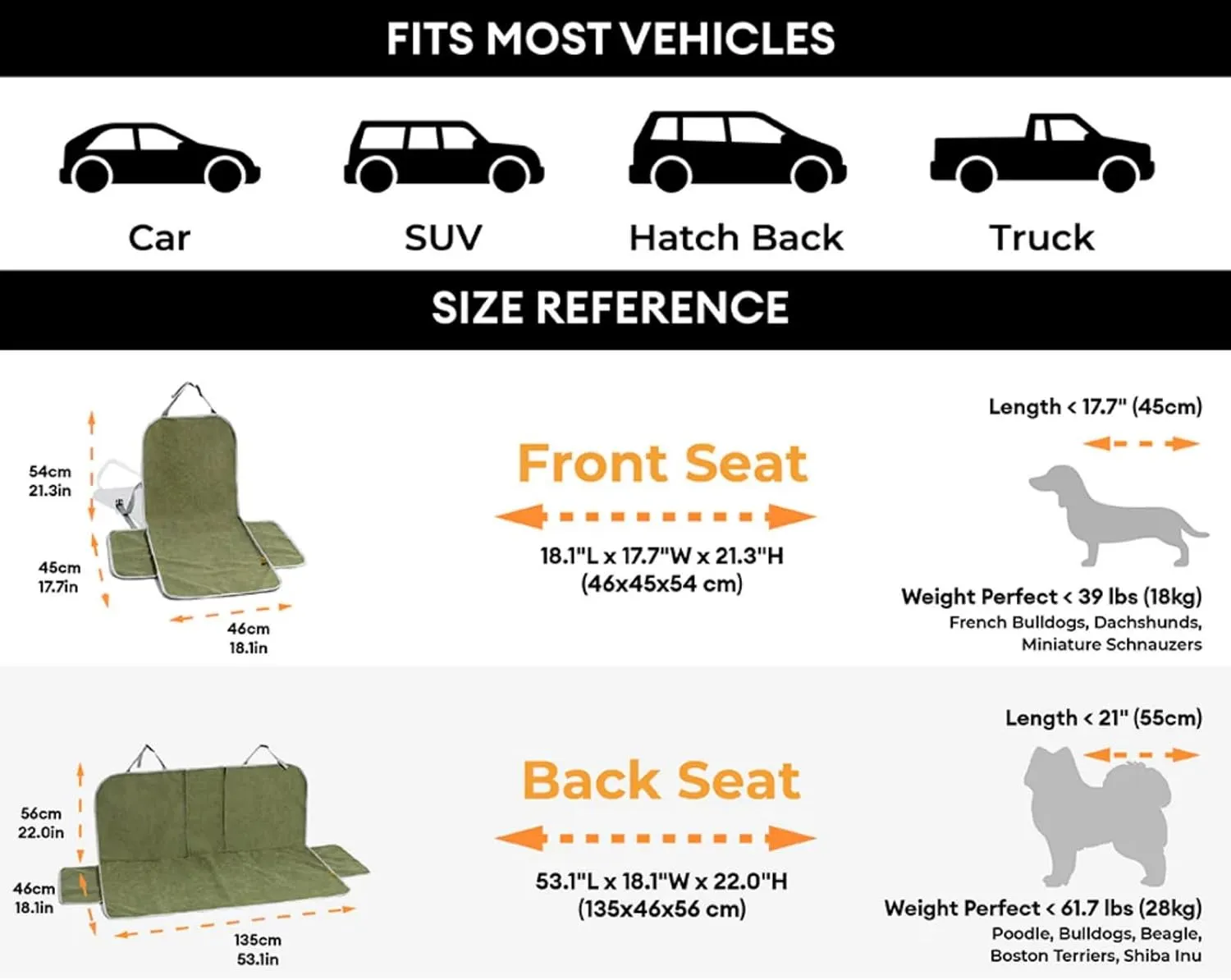 FUNNY FUZZY Dog Car Seat Cover for Back Seat, Waterproof, Scratchproof Car Seat Protector for Dogs Nonslip, Dog Back Seat Covers for Cars, Trucks and SUVs, Back Seat(18.1''W x 53''L22" H)