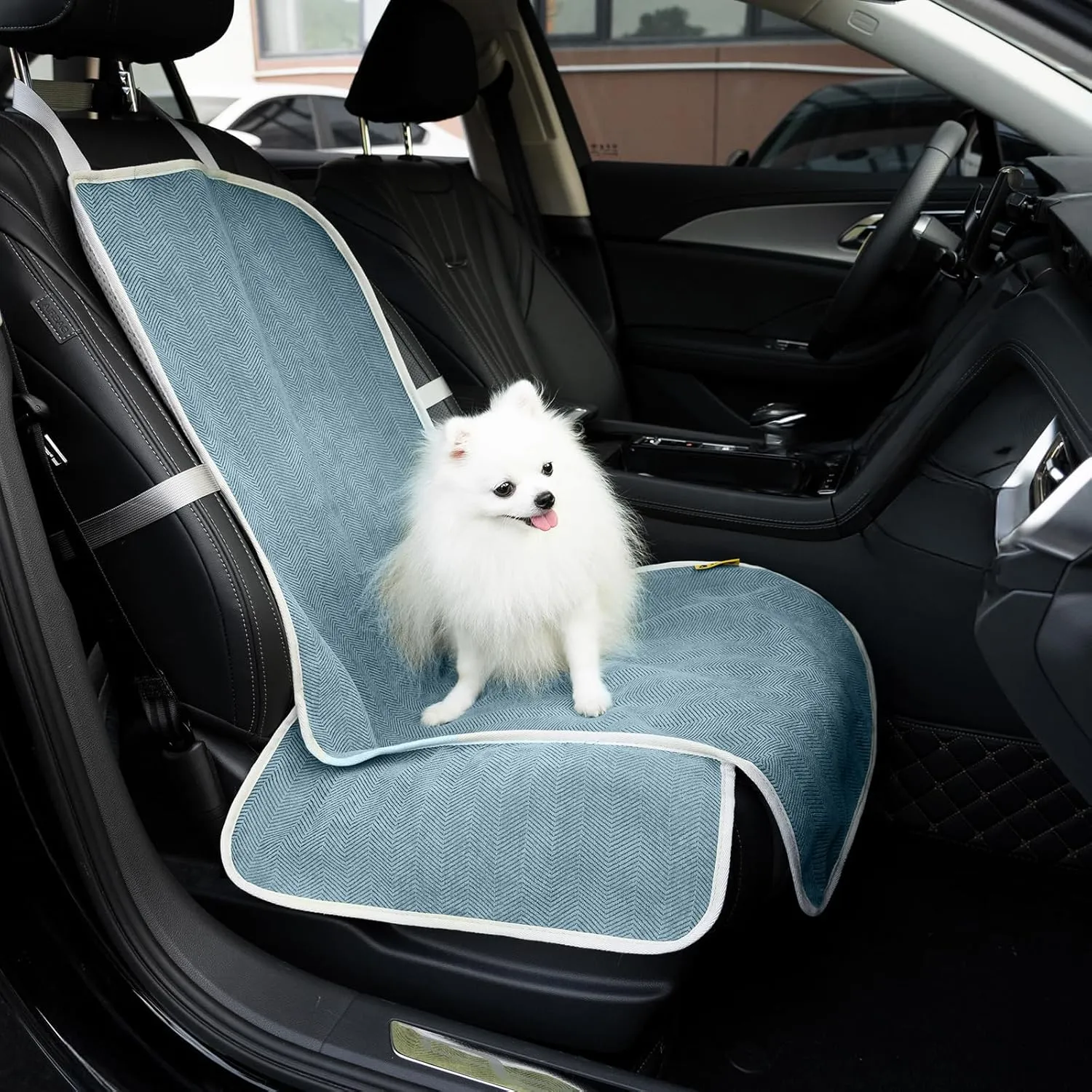 FUNNYFUZZY Chenille Dog Car Seat Cover for Pets, Waterproof Car Seat Protector with Nonslip Bottom, Scratchproof Soft Dog Seat Cover for Car, Truck and SUV, Front Seat(Blue, 17.7''W x 18.1''L21.3"H)