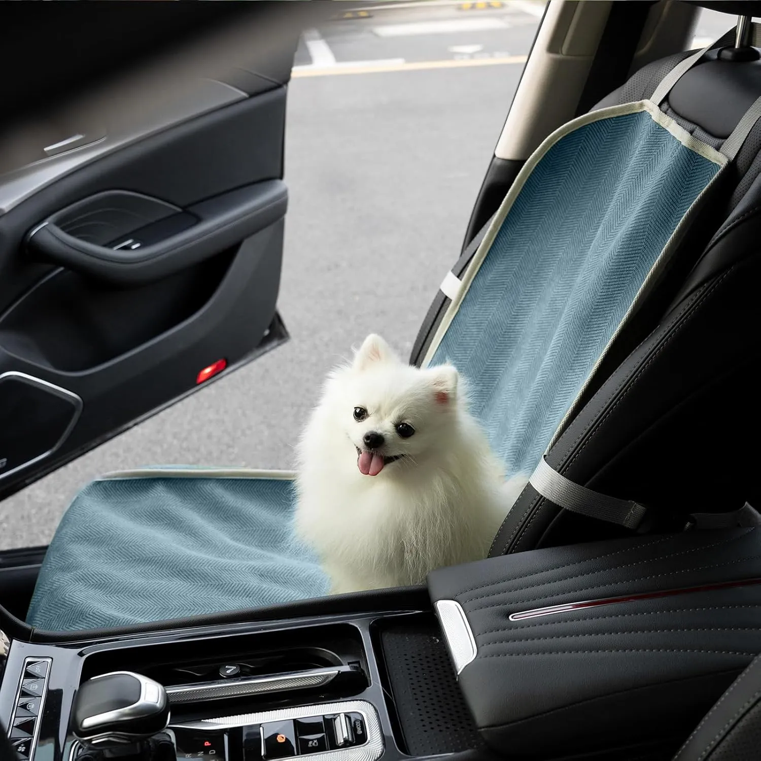 FUNNYFUZZY Chenille Dog Car Seat Cover for Pets, Waterproof Car Seat Protector with Nonslip Bottom, Scratchproof Soft Dog Seat Cover for Car, Truck and SUV, Front Seat(Blue, 17.7''W x 18.1''L21.3"H)