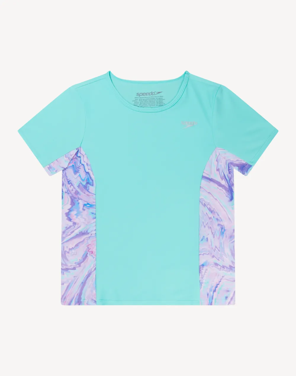 Girls Printed Splice UPF 50  Short Sleeve Swim Shirt