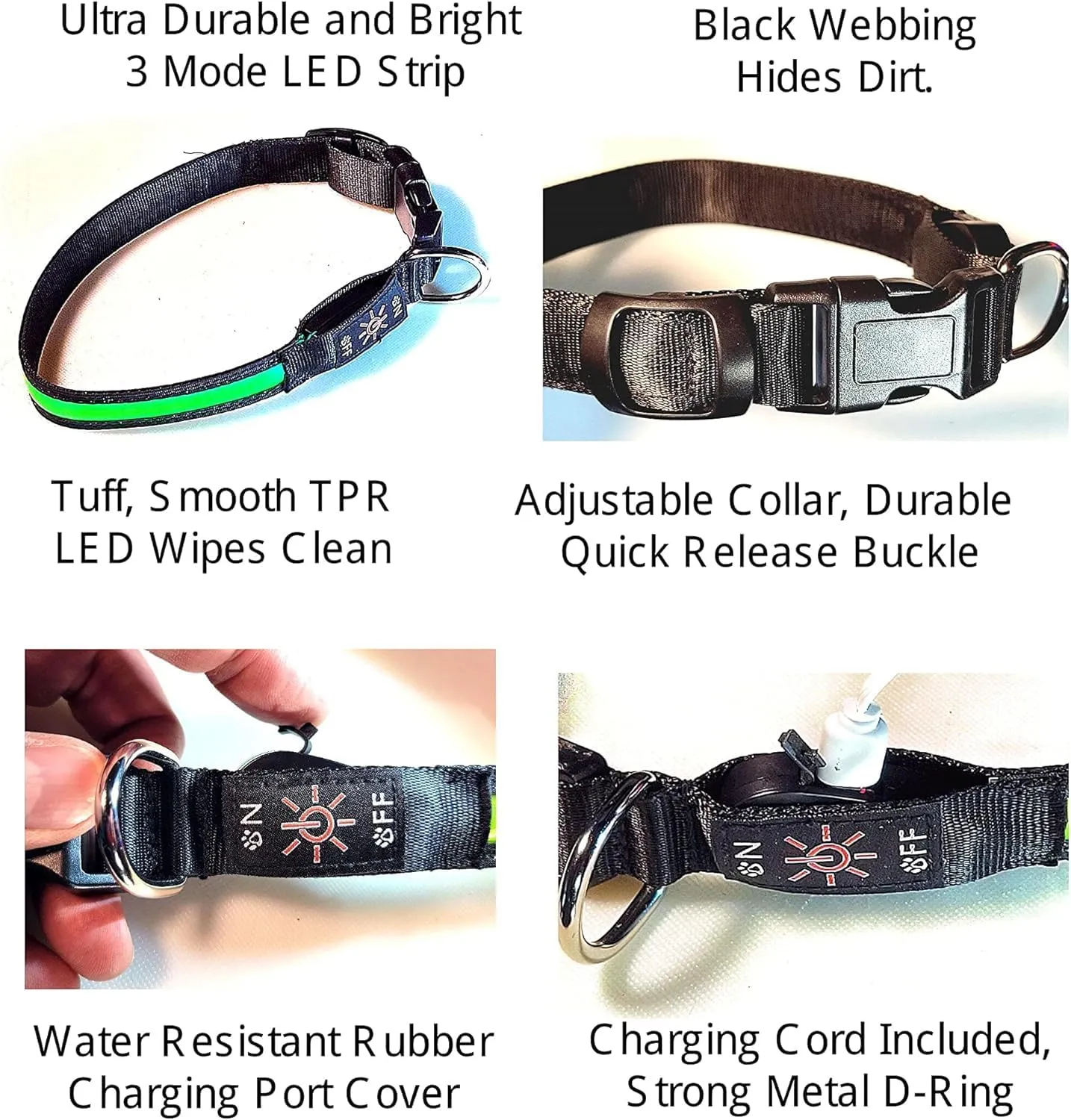 Glow Fetch It! HD Ultra Bright LED Safety Dog Collar, Adjustable, USB Rechargeable with 3 Modes, Water Resistant, Extremely Durable and Easy to Clean (Green, Large)